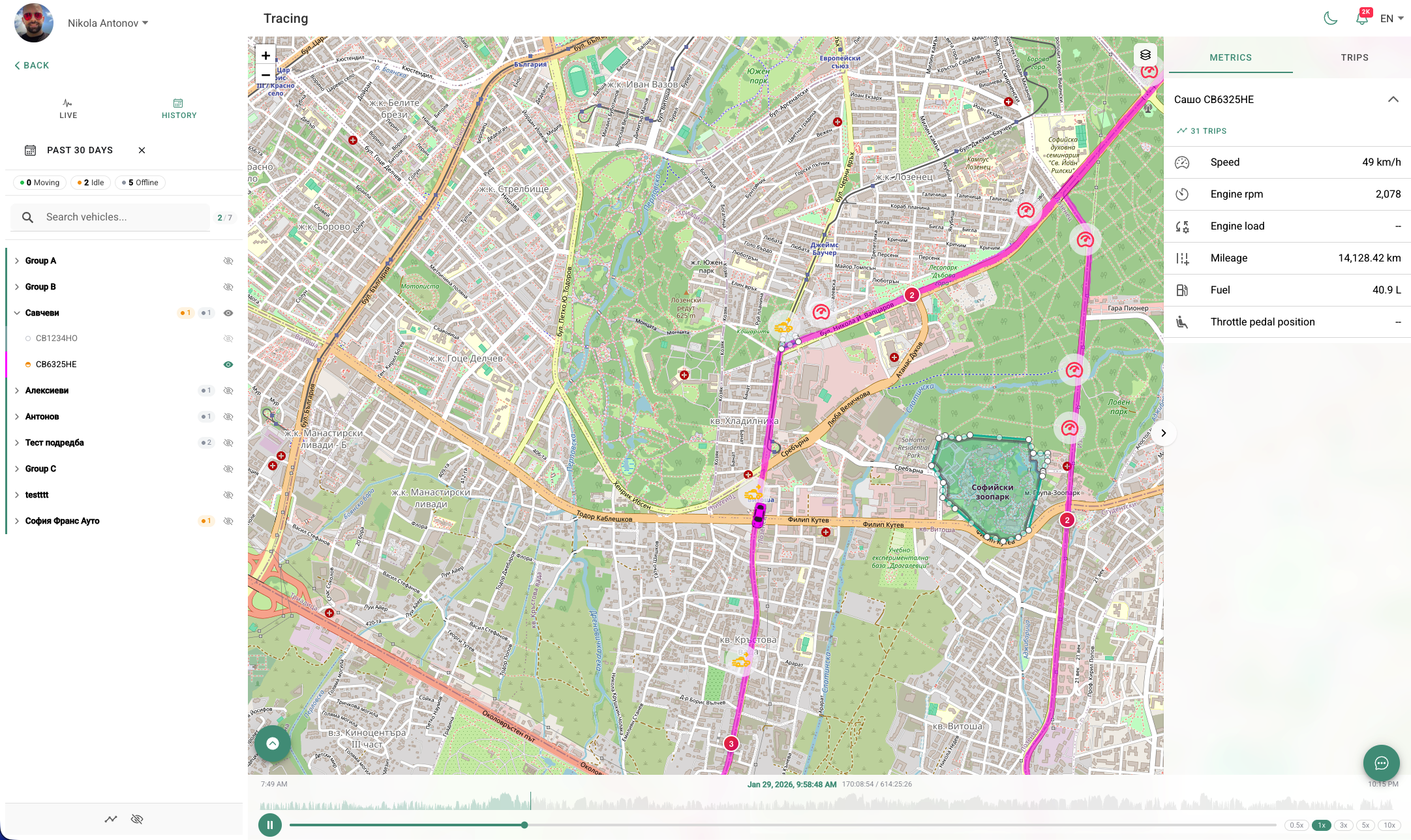 FleetKO GPS tracking — vehicle route, speed, engine metrics