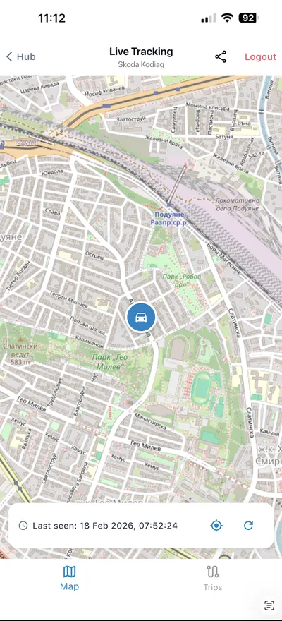 FleetKO мобилно приложение — карта с местоположение на превозно средство